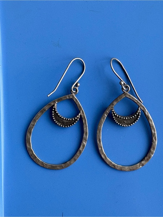 Satya Jewelry Jewelry - Sterling Silver Hammered Teardrop Earrings with Beaded Crescent Accent by Satya